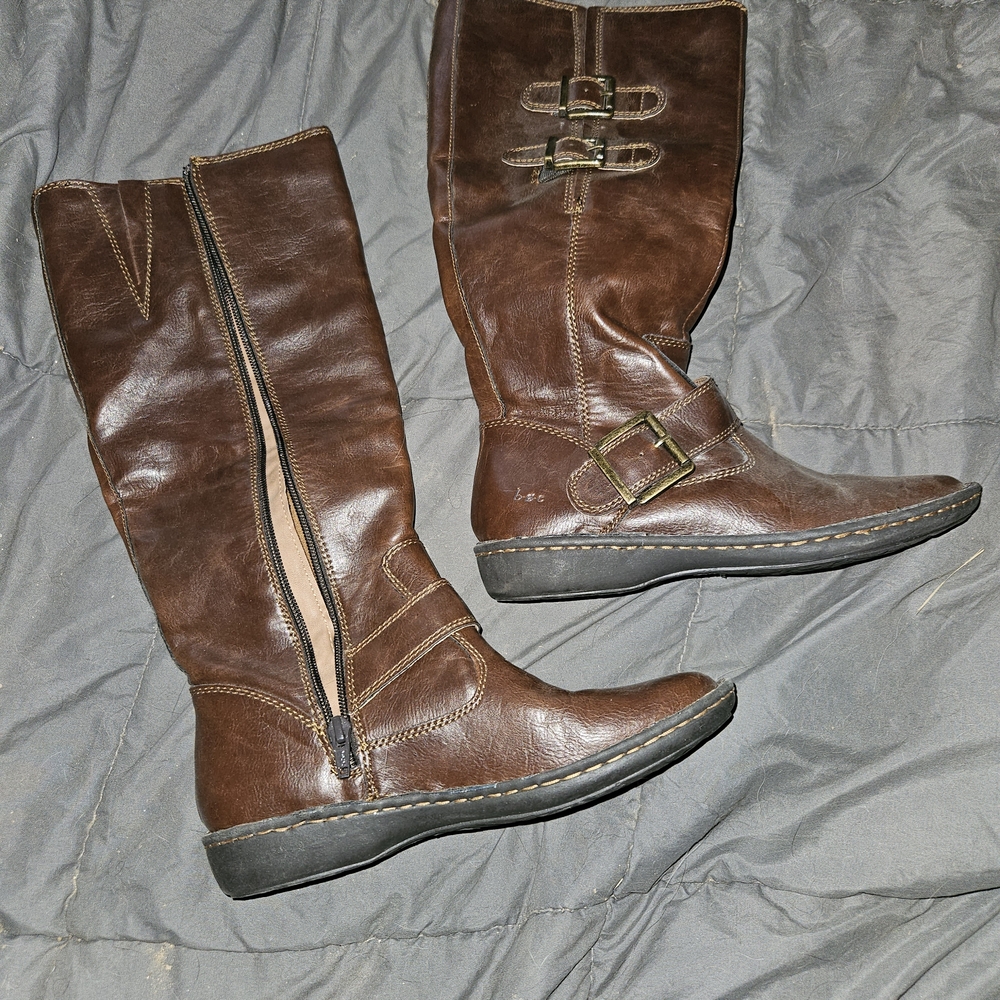 B.O.C. Brown Heeled Boots with Buckle Detail